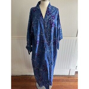 Mitsukoshi Kimono Robe with Belt 100% Cotton Blue Floral Large Japan NWT Flaws